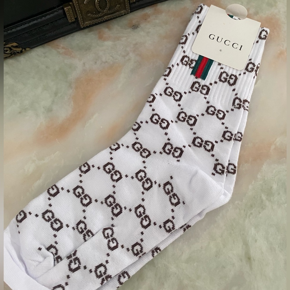 Fashion White Monogram Long Socks